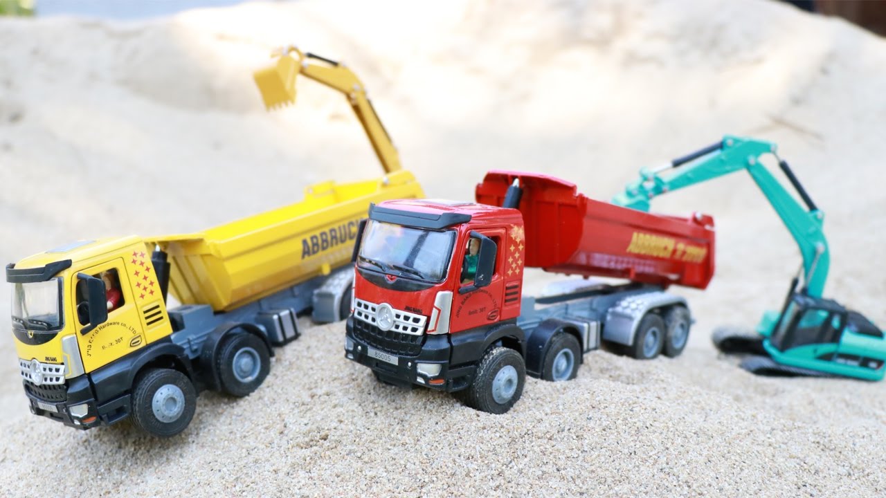 รถแม็คโครตักทราย Digger for kids รถเทรลเลอร์บรรทุก รถดั้ม รถบรรทุก วีดีโอสำหรับเด็ก