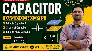 Capacitor definition S.I units and parallel plate explained for jee neet advanced. Time 8 am