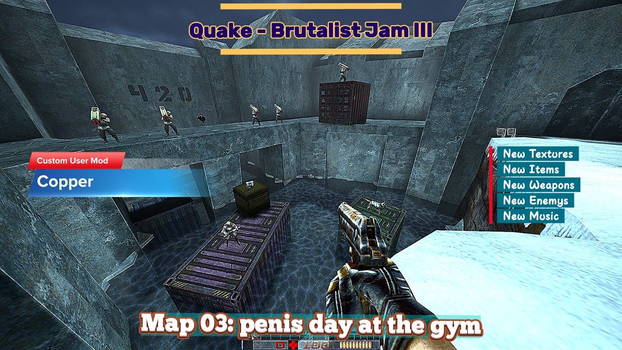 Quake - [Mod: Copper - Quake Brutalist Jam III] - Map: #03 - penis day. - [4K60ᶠᵖˢ] - [100% Secrets]
