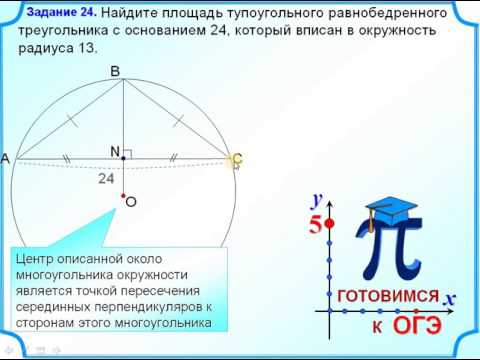 Задание 24 Тупоугольный вписанный треугольник  Площадь