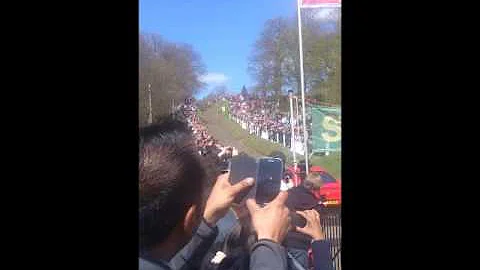 AutoItalia - Brooklands 2013. Ferrari gets air at end of hill run