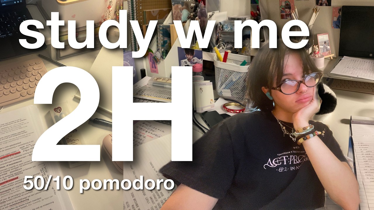 study with me live: 2 hours (real sounds, no music, 50/10 pomodoro technique) 🌷