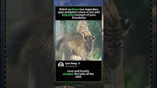 Watch as these two legendaryapae predators share arare anidbcautitul moiment .#LionAndTiger