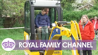 Prince George and Prince Louis Drive a Digger at Scout Hut