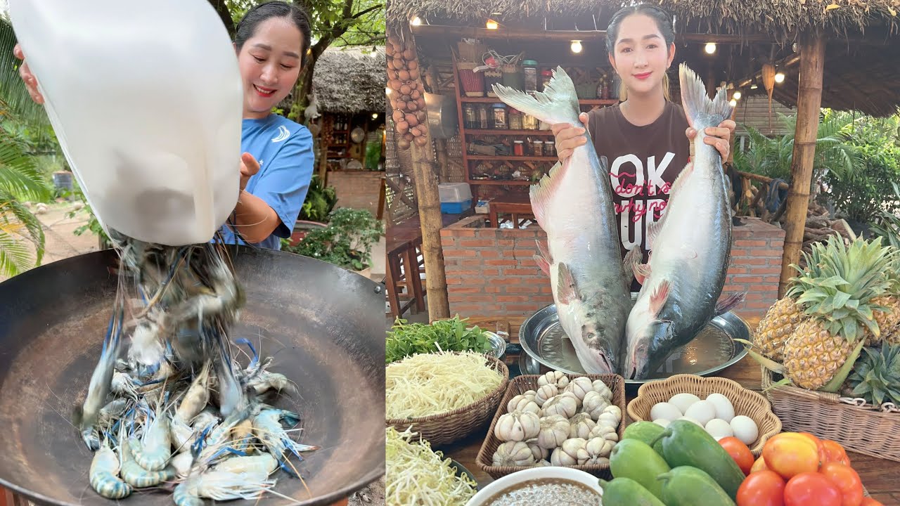 Curry river prawn, Fresh water fish sour soup, Ocean fish sour sweet stir fry | Countryside cooking