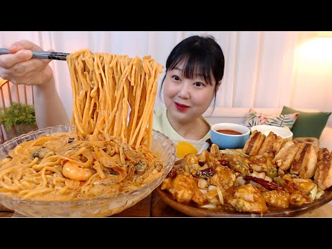 부드럽고 매콤한 크림짬뽕 다 먹고 밥말아먹기 새콤달콤 <strong>깐쇼새우</strong> 멘보샤 먹방 Spicy Cream Jjamppong Chili Shrimp Mukbang Eatingsound