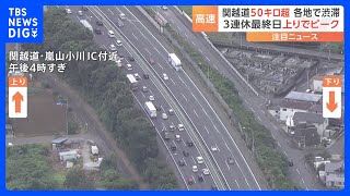 関越道で50キロ超　3連休の最終日　上りで渋滞のピーク｜TBS NEWS DIG