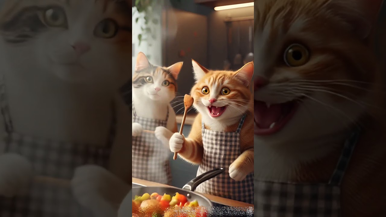 Cute Cat Couple Cooking Together in the Kitchen 🐱🍳❤️ 