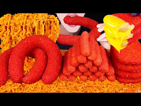 ASMR HOT CHEETOS KIELBASA SAUSAGE CHEESE STICKS HASH BROWNS FIRE NOODLES MUKBANG 소세지 먹방EATING SOUNDS