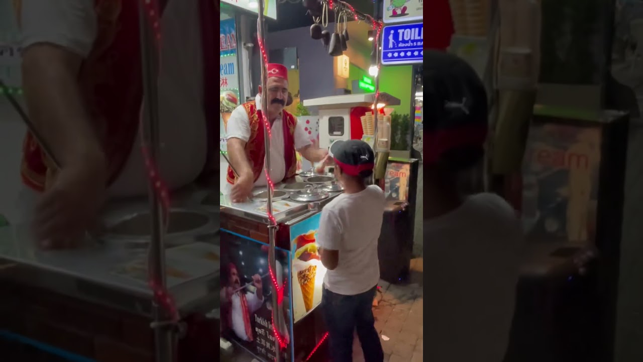 Iknoor with Tricky Turkish ice cream man in Pattaya Thailand