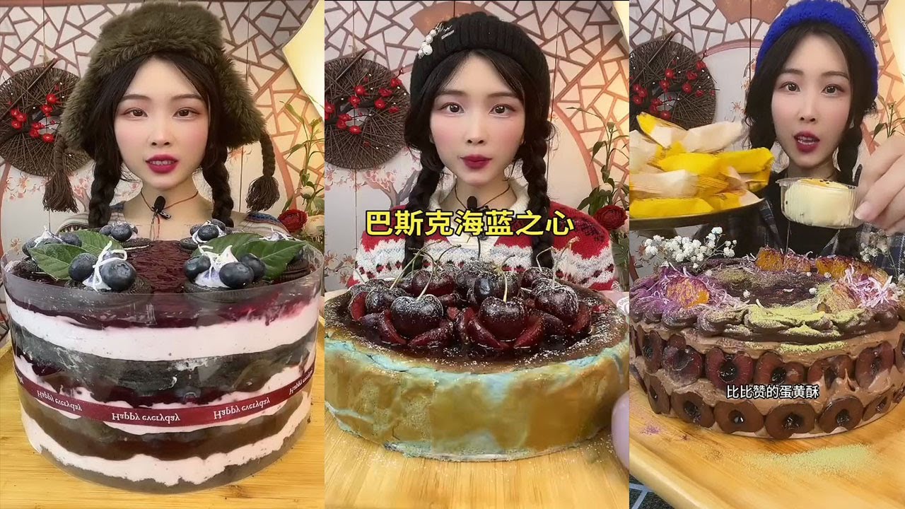 Asmr Crepe Roll Cake, Mochi, Crepe Cake, Container || Kwai Dessert Eating Video