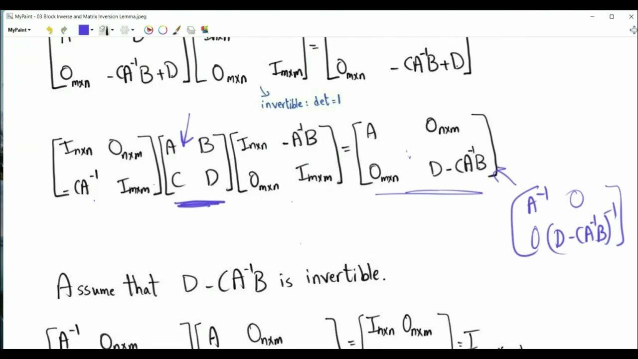 Determinant and Inverse of a Block Matrix Matrix Inversion Lemma