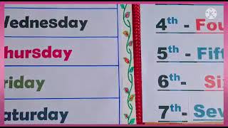 Days of the week – after, before, cardinal numbers – Headline English