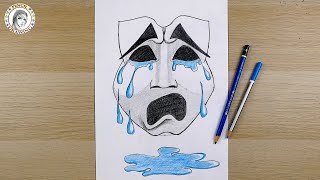 How to draw Tragedy Mask | mask drawing | رسم للمبتدئين | كيف أرسم قناع