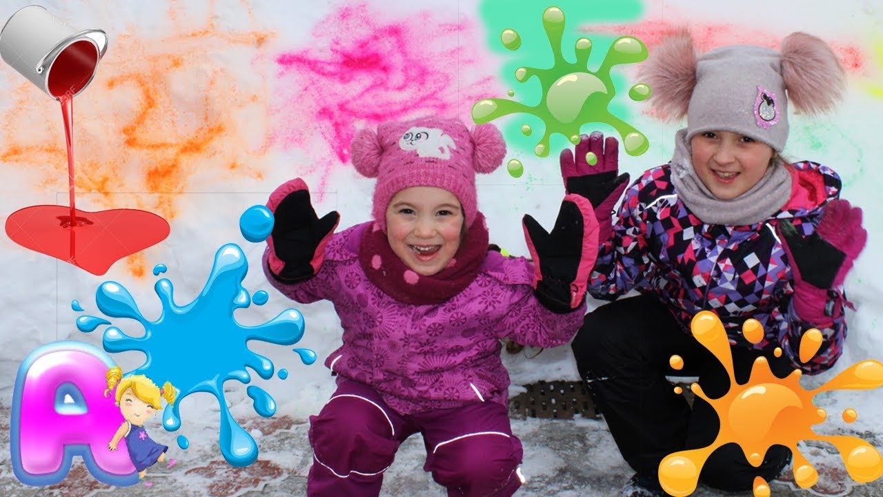 learn colors hulk Anna and Yuliana play with snow