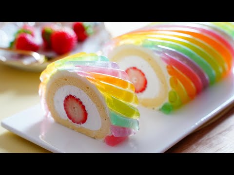         Rainbow Jelly Roll Cake  Amazing cake  Cup measure