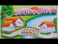 Beautiful village Scenery step by step ||Oil pastel colour #drawing