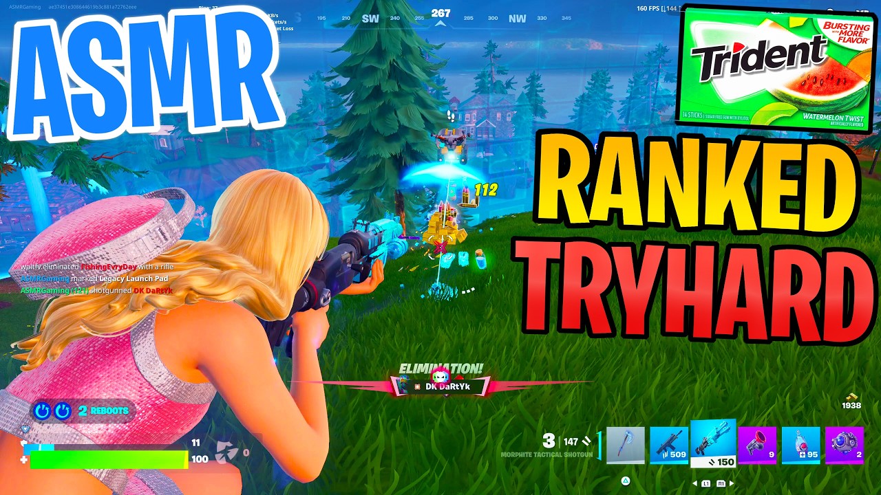 ASMR Gaming 😴 Fortnite Ranked Tryhard! Relaxing Gum Chewing 🎮🎧 Controller Sounds + Whispering 💤