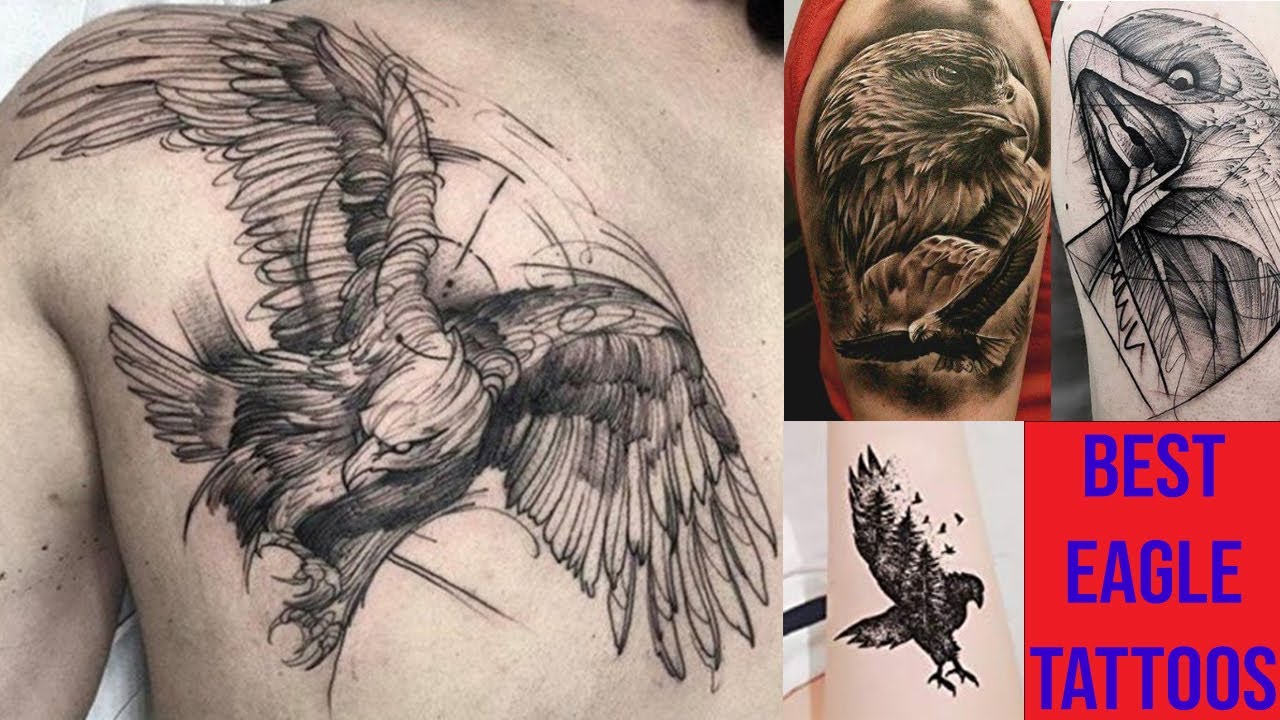 Black and grey eagle tattoo done on the shoulder