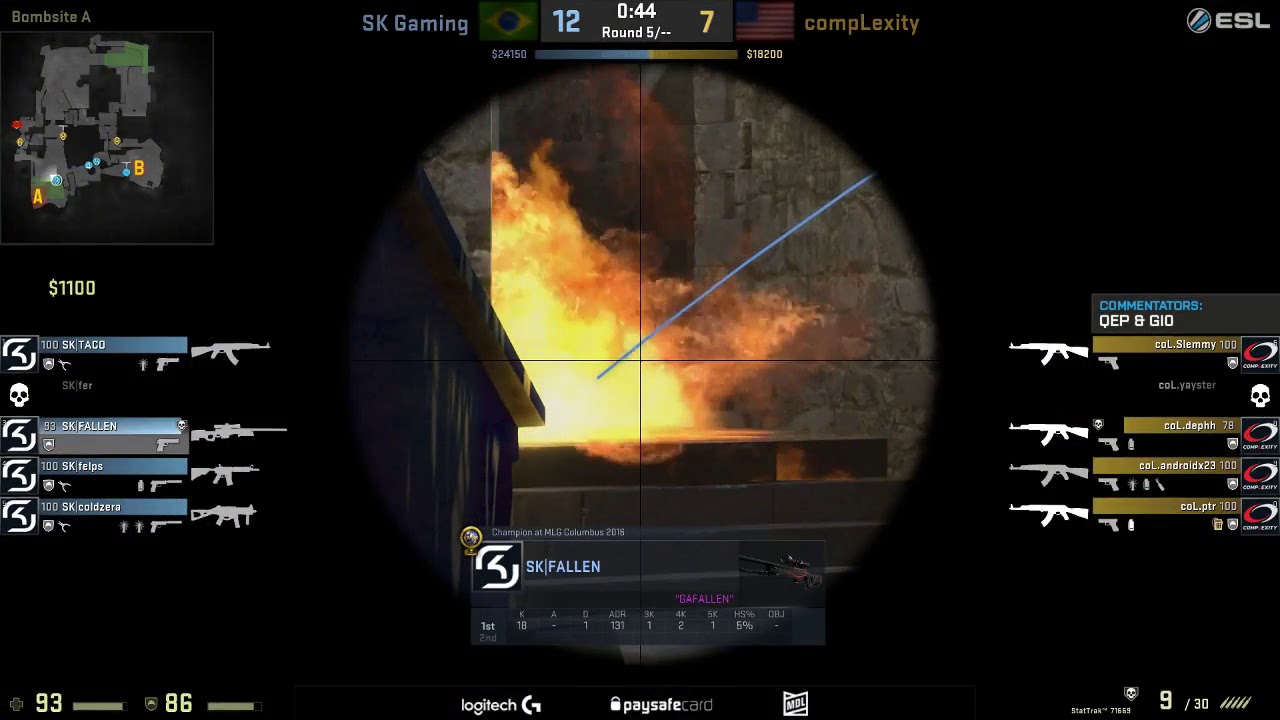 SK FALLEN's 4K with AWP on Cobblestone vs CompLexity @ ESL Pro League ...