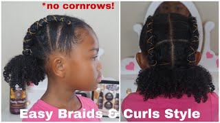 Curly Kids Hairstyles l Easy Braids &amp; Curls Natural Hairstyle, No Cornrows!!!