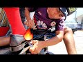 $1.50 STREET SHOE SHINE 🔥 w/ FIRE & ICE CUBE SOCKS by "Carlos" 🇲🇽 Playa Del Carmen, Mexico ASMR