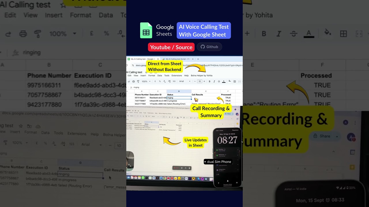 Direct AI voice calling from Google Sheet - Check Youtube Tutorial and get Source code