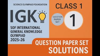 IGKO 2025-26 Class 1 | SOF International General Knowledge Olympiad | Question Paper  Solutions