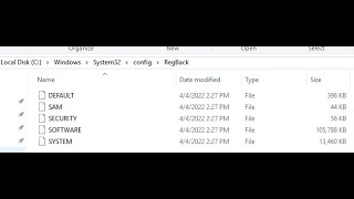 restore previous versions of the registry from windows recovery environment