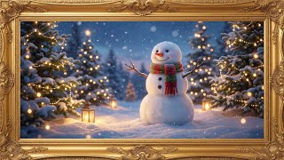 Enchanted Snowman Winter Forest | Luxury TV Art | 4K Gold Frame Screensaver | 2 Hours