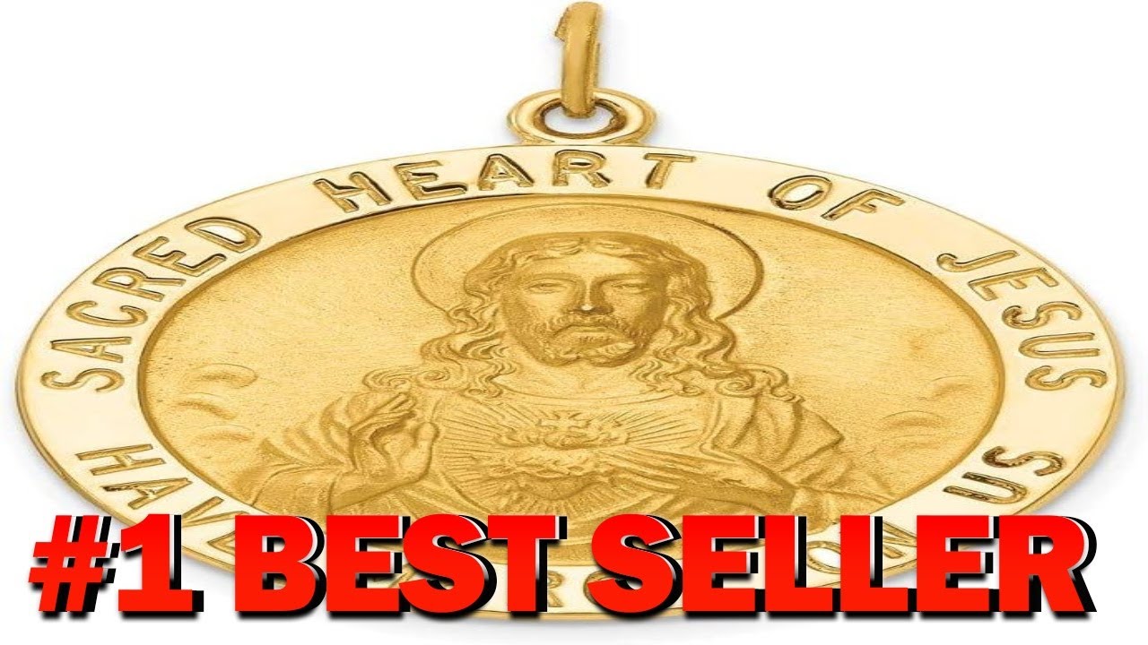 Solid 14k Yellow Gold Sacred Heart of Jesus Medal Pendant Charm - B081TMHNJ3