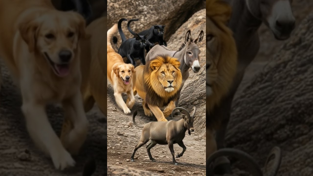 Dog and Cat and Lion and Donkey Hunting Goat 🐐 