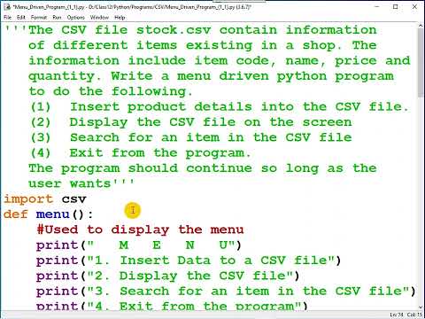 roypaulmca CSV Menu Driven Part 3 of 6