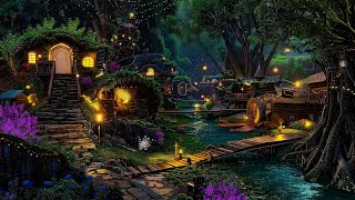 Enchanted Magical Forest Ambience  Fairy Village in the Forest  Crickets, Frogs, Trickling Stream