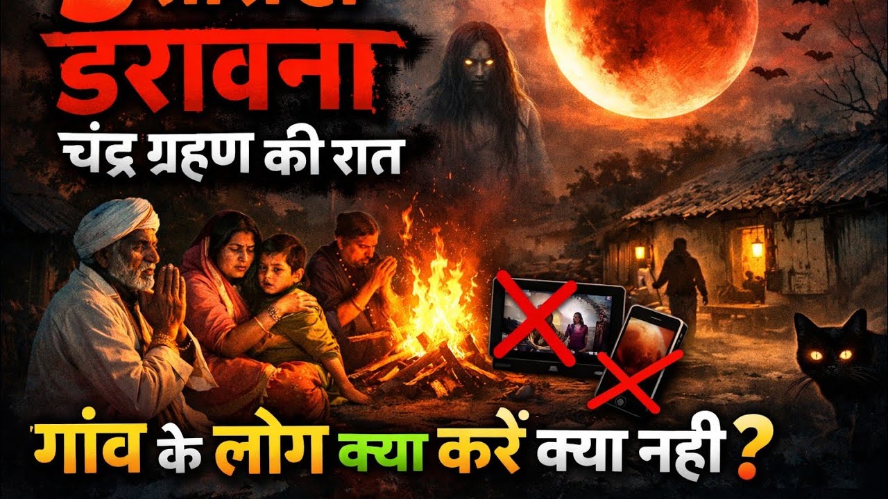 डरावना चंद्र ग्रहणकी रात 3 march  गांव के लोग क्या करते हैं चंद्र ग्रहण केवक्त
