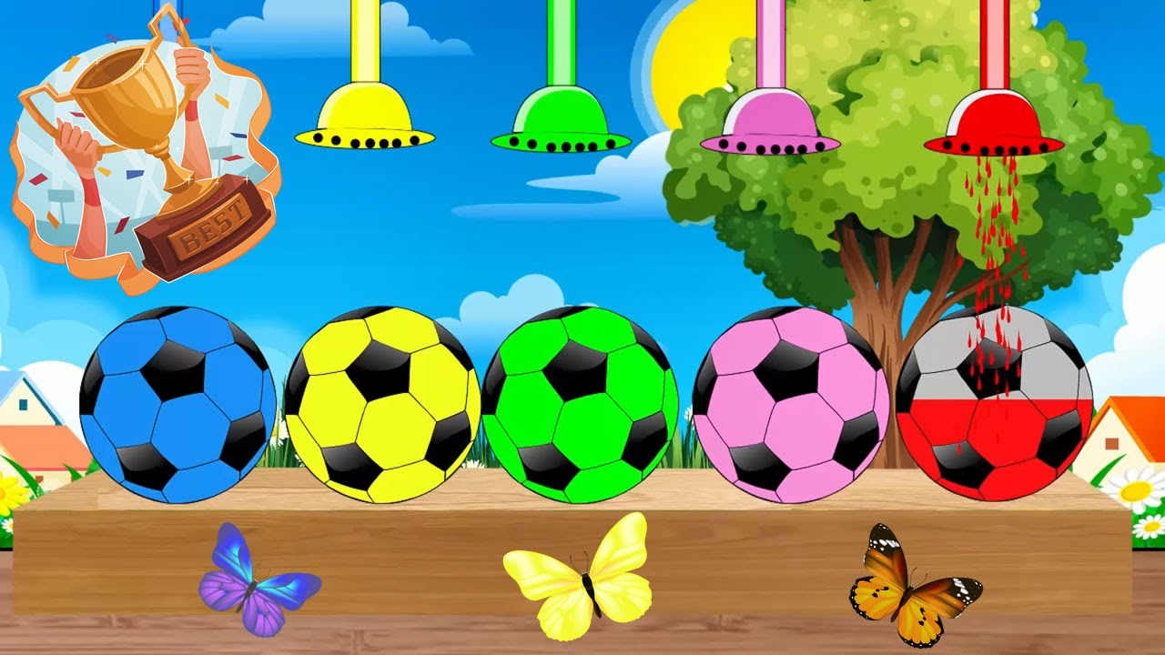 Let's do this again! Learn colors with soccer ball cartoons for babies