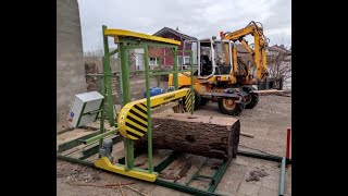 Machine capability  BIG SAM in UK  -- Beech log cut by one person!!!