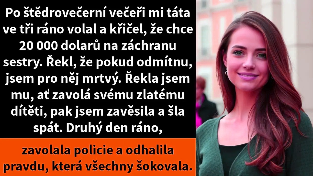 Na Štědrý večer mi táta zavolal ve tři ráno: „Pošli dvacet tisíc dolarů na záchranu své sestry, nebo jsi pro mě mrtvá!“ Dvanáct let jsem byla jejich záchrannou sítí, platila jejich účty, kryla...