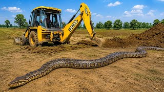 JCB 3DX machine pulled out a huge snake while working in the fields, then had to flee with the JCB 