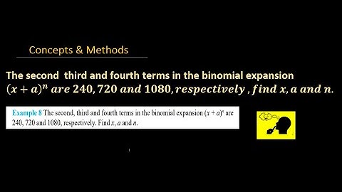 The second  third and fourth terms in the binomial expansion (x+a)^n  are 240,720 and 1080, ...
