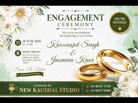 💍 Engagement Ceremony Invitation | Karmanjot ❤️ Jasmeen | 28 June 2026 | Mohali