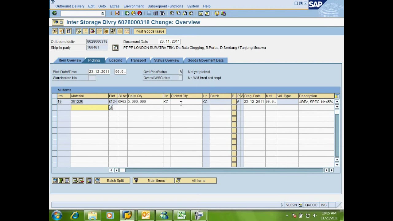 VL02N   GI PO STO FROM SAP 