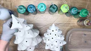 Acrylic Paint Poured Ceramic Christmas Trees