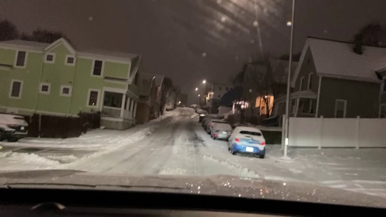 Snow-covered roads create tricky morning commute in Worcester - YouTube