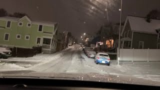 Snow-covered roads create tricky morning commute in Worcester