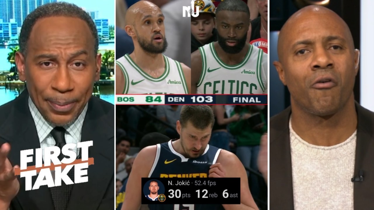 FIRST TAKE | Jokic exposes Jaylen Brown as a fake MVP - Stephen A. on Celtics loss to Nuggets 103-84