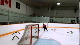 Attack triangle behind the net around front with shot