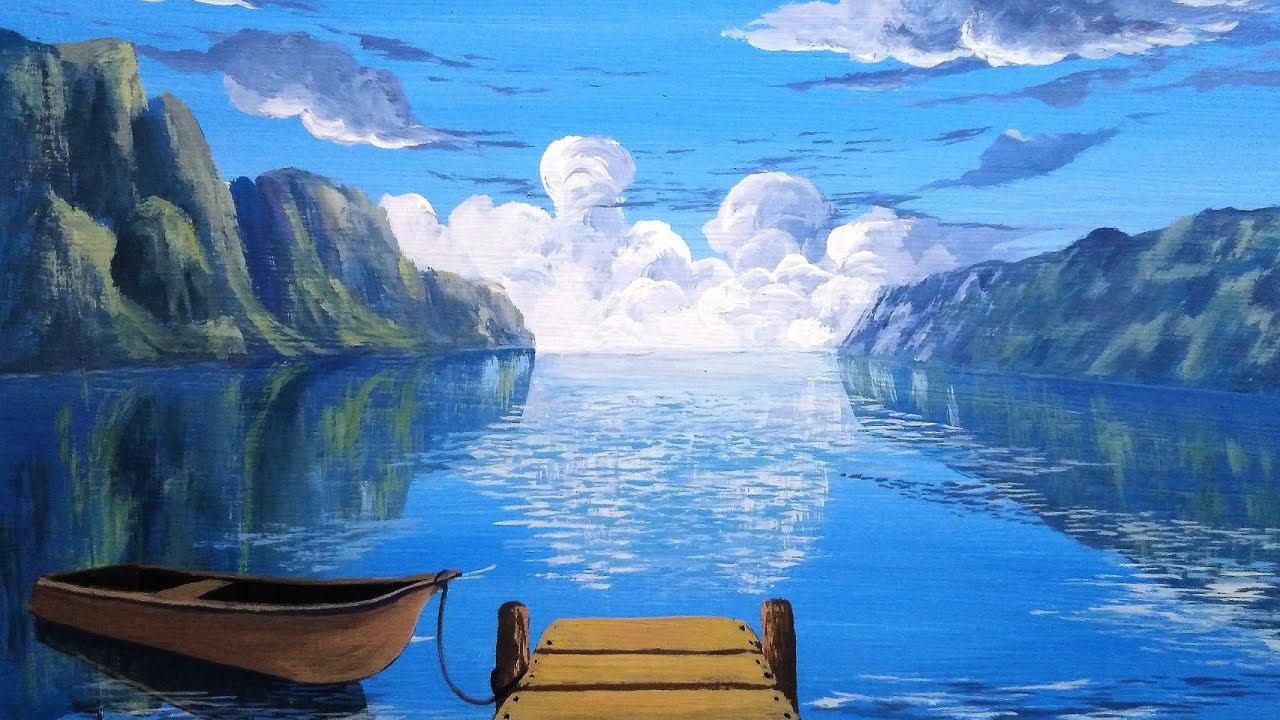 Acrylic Painting Tutorial / How to Paint Wooden Boat on a Lake with