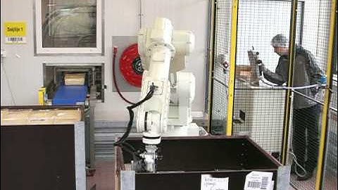 RFA Kawasaki Robot Depalletizing and unpacking cheese from crates