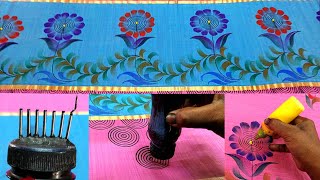 Pink coloured soft Linen saree || sunflower small design on pink linen saree with contrast blouse screenshot 4